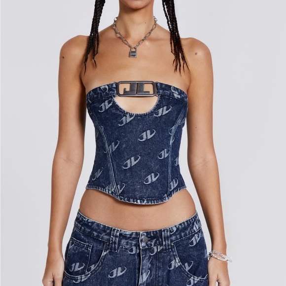 Jaded London Denim Monogram Corset - Picture 1 of 6